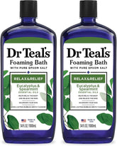 Dr Teal's Foaming Bath with Pure Epsom Salt,Relax & Relief with Eucalyptus & Spearmint,34 fl oz,2 Count (Pack of 6)