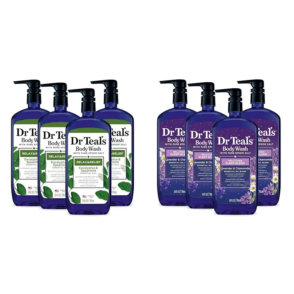 Dr Teal's Body Wash with Pure Epsom Salt, Relax & Relief with Eucalyptus & Spearmint & Body Wash with Pure Epsom Salt, Sleep Blend with Melatonin