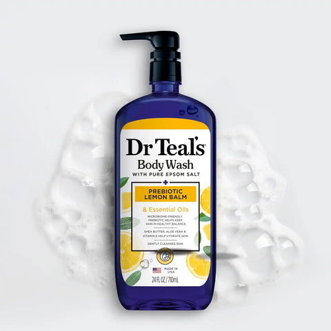 Dr Teal's Body Wash with Pure Epsom Salt, with Prebiotic Lemon Balm & Sage, 24 fl oz (Pack of 4)