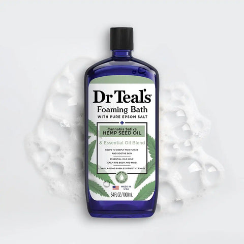 Dr Teal's Foaming Bath with Pure Epsom Salt, Cannabis Sativa Hemp Seed Oil, 34 fl oz (Pack of 12)