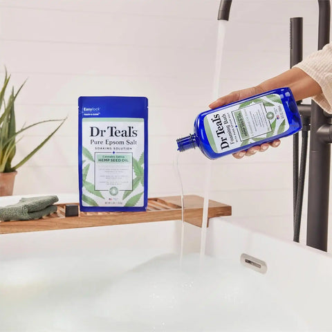 Dr Teal's Foaming Bath with Pure Epsom Salt, Cannabis Sativa Hemp Seed Oil, 34 fl oz (Pack of 12)