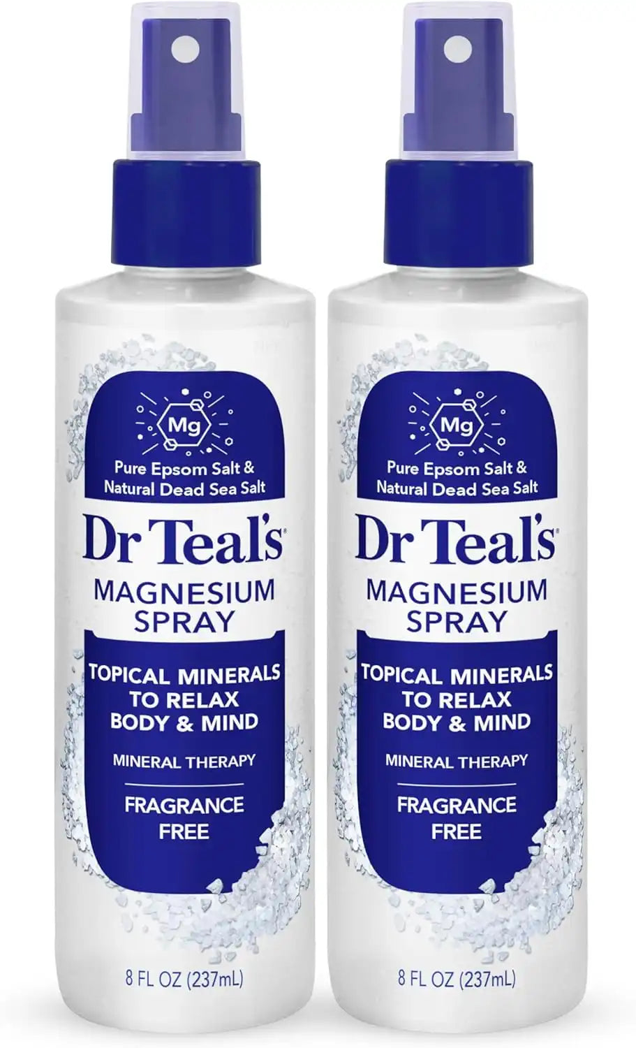 Dr Teal's Topical Magnesium Spray with Natural Dead Sea Salt, Fragrance Free, 8 fl oz (Pack of 2)