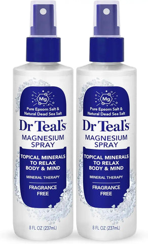 Dr Teal's Topical Magnesium Spray with Natural Dead Sea Salt, Fragrance Free, 8 fl oz (Pack of 2)