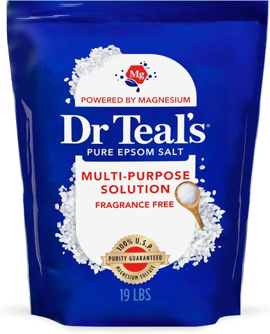 Dr Teal's Pure Epsom Salt Multipurpose Solution, Fragrance Free, Bulk Size - 19 lbs