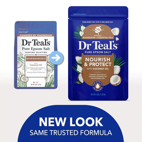Dr Teal's Epsom Salt Magnesium Soak, Nourish & Protect with Coconut Oil, 3 lbs (Pack of 4)