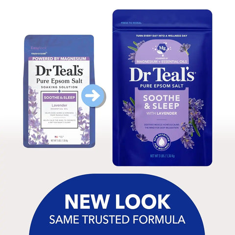 Dr Teal's Pure Epsom Magnesium Salt Soak, Soothe & Sleep with Lavender, 3 lb (Pack of 4)