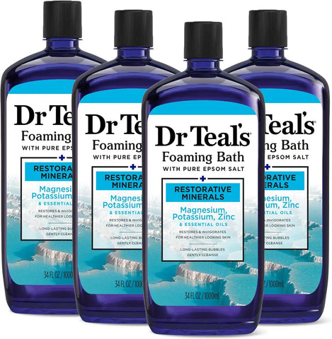 Dr Teal's Foaming Bath with Pure Epsom Salt, Restorative Minerals with Magnesium, Potassium, Zinc & Essential Oils, 34 fl oz (Pack of 4)