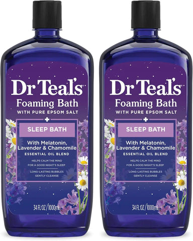 Dr Teal's Foaming Bath with Pure Epsom Salt, Sleep Blend with Melatonin, Lavender & Chamomile Essential Oils, 68 Fl Oz,2 Count (Pack of 6)