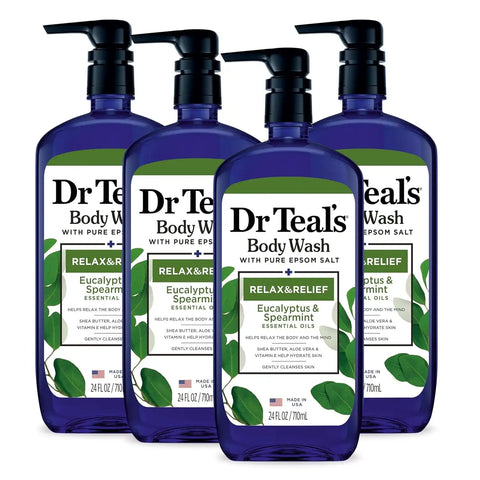 Dr Teal's Body Wash with Pure Epsom Salt, Relax & Relief with Eucalyptus & Spearmint & Body Wash with Pure Epsom Salt, Sleep Blend with Melatonin