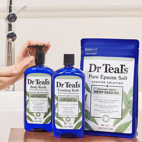 Dr Teal's Foaming Bath with Pure Epsom Salt, Cannabis Sativa Hemp Seed Oil, 34 fl oz (Pack of 4)