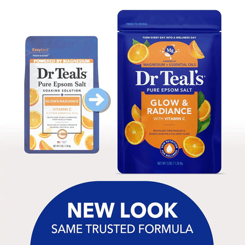 Dr Teal's Epsom Salt Magnesium Soak, Glow & Radiance with Vitamin C & Citrus Essential Oils, 3 lbs (Pack of 4)