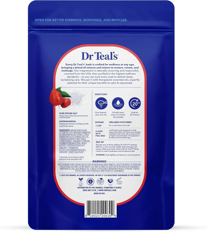 Dr Teal's Epsom Salt Magnesium Soak, Ashwagandha & Essential Oils, 3 lbs (Pack of 4)