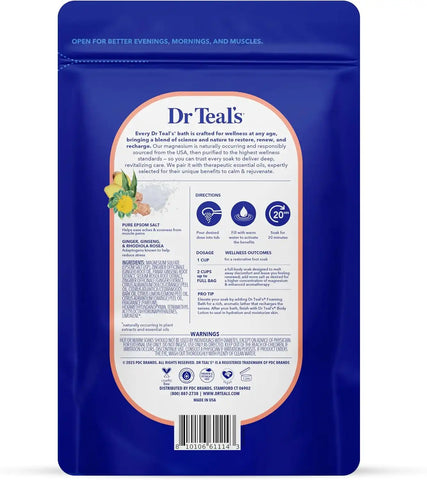 Dr Teal's Epsom Salt Magnesium Soak, Salt Stress Relief with Ginseng & Ginger Essential Oils, 3 lbs (Pack of 4)