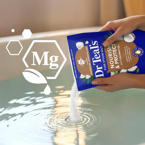 Dr Teal's Epsom Salt Magnesium Soak, Nourish & Protect with Coconut Oil, 3 lbs (Pack of 4)