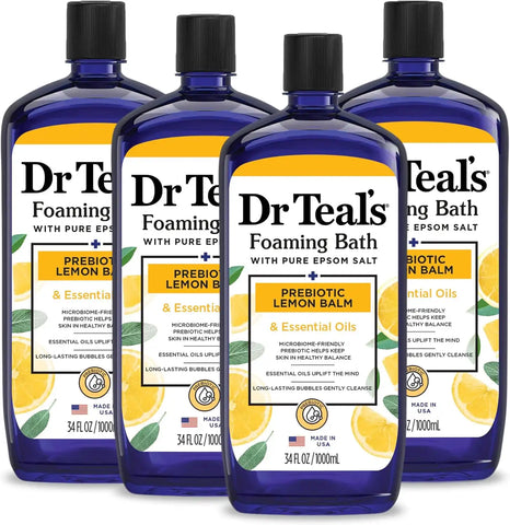 Dr Teal's Foaming Bath with Pure Epsom Salt, Prebiotic Lemon Balm & Essential Oils, 34 fl oz (Pack of 4)