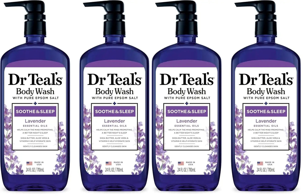 Dr Teal's Body Wash with Pure Epsom Salt, Soothe & Sleep with Lavender, 24 fl oz (Pack of 4)