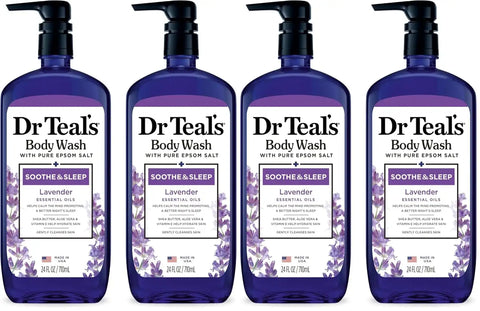 Dr Teal's Body Wash with Pure Epsom Salt, Soothe & Sleep with Lavender, 24 fl oz (Pack of 4)