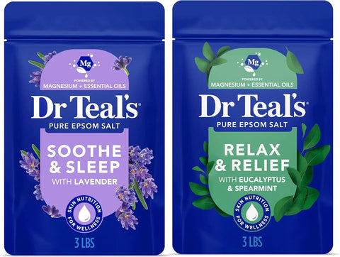 Dr Teal's Epsom Salt Magnesium Soak, Lavender & Eucalyptus Duo Bundle, 3 lbs (Pack of 2)