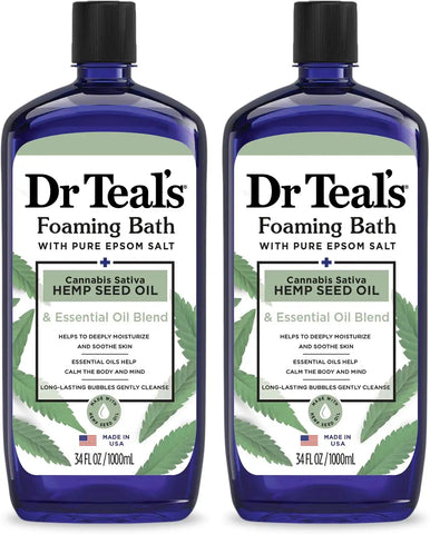 Dr Teal's Foaming Bath with Pure Epsom Salt, Cannabis Sativa Hemp Seed Oil, 34 fl oz (Pack of 12)