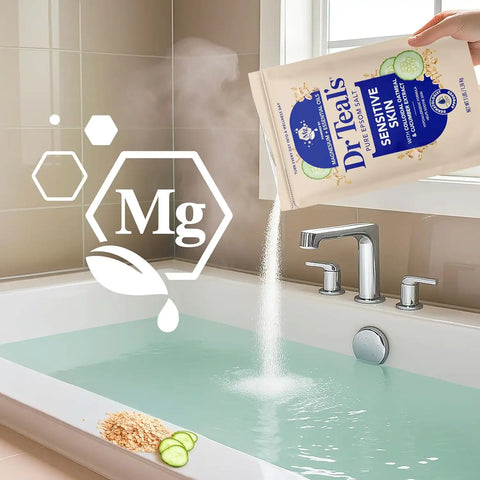 Dr Teal's Epsom Salt Magnesium Soak, Sensitive Skin with Colloidal Oatmeal & Cucumber, 3 lbs (Pack of 4)