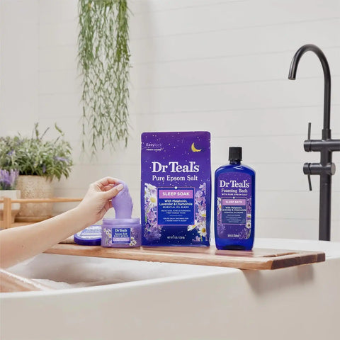 Dr Teal's Foaming Bath with Pure Epsom Salt, Sleep Blend with Melatonin, Lavender & Chamomile Essential Oils, 68 Fl Oz,2 Count (Pack of 6)