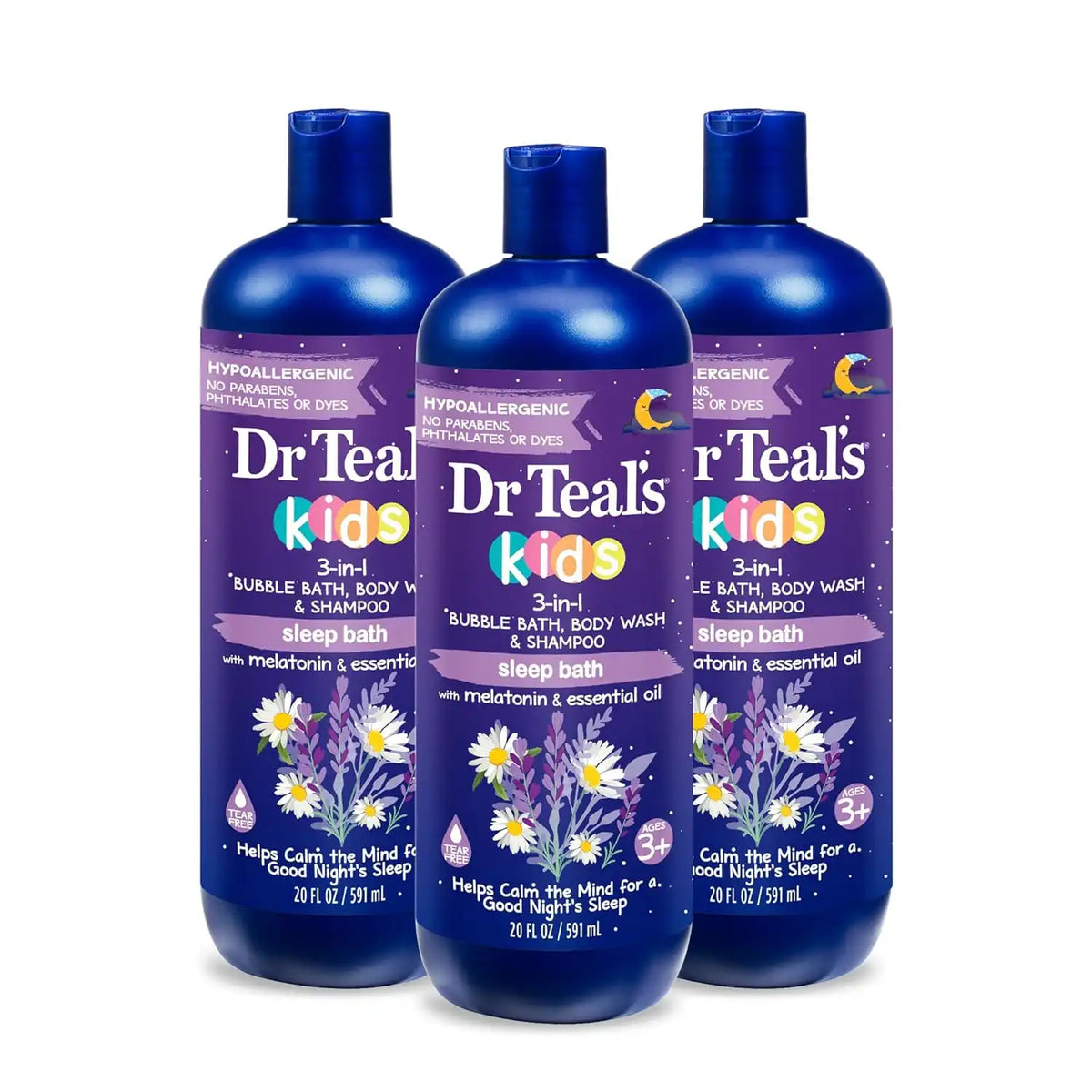 Dr Teal's Kids 3-in-1 Sleep Bubble Bath, Body Wash & Shampoo with Melatonin & Essential Oil, Lavender Scent, 20 fl oz (Pack of 3)