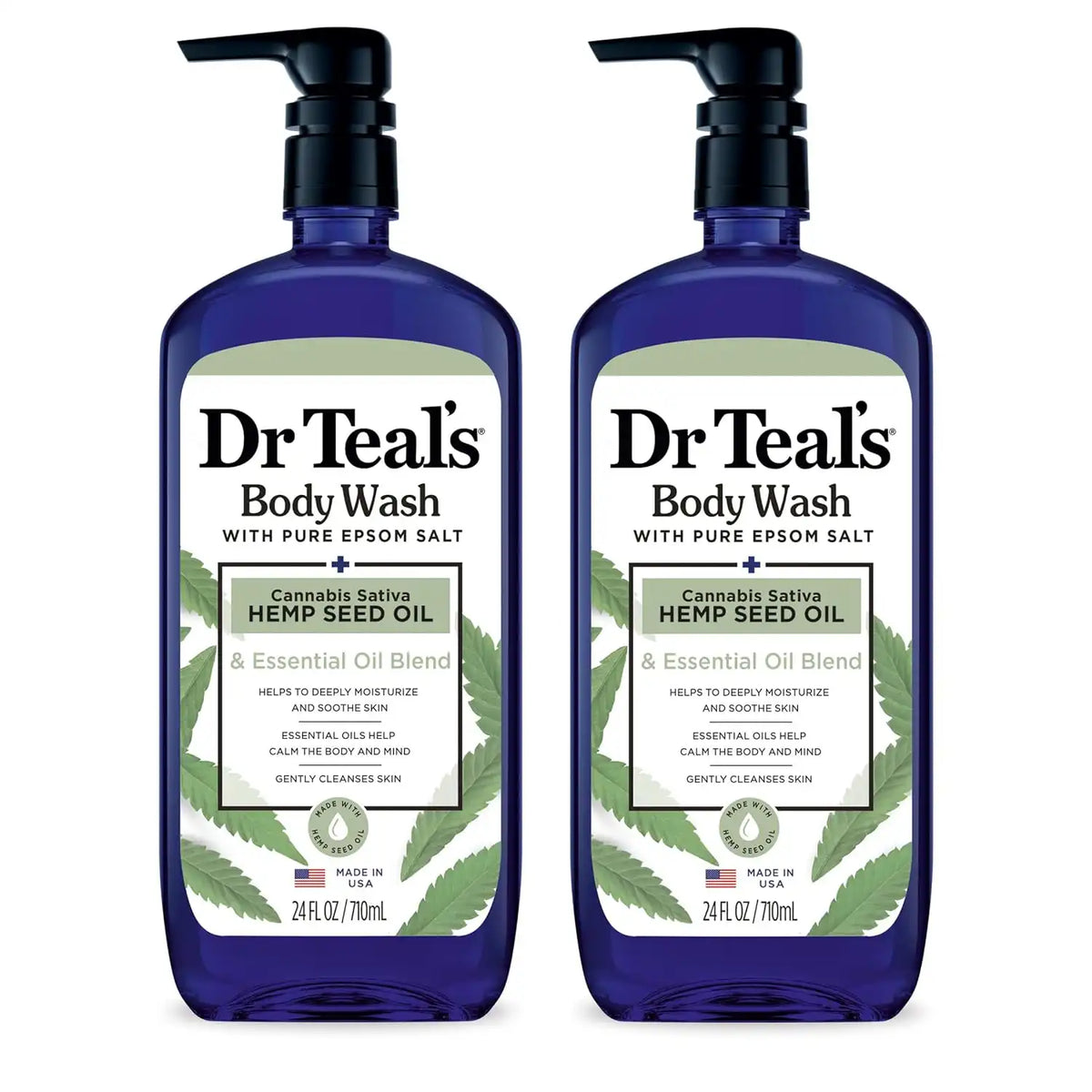 Dr Teal's Body Wash with Pure Epsom Salt, Cannabis Sativa Hemp Seed Oil, 24 fl oz (Pack of 2)