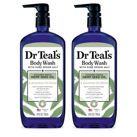 Dr Teal's Body Wash with Pure Epsom Salt, Cannabis Sativa Hemp Seed Oil, 24 fl oz (Pack of 2)