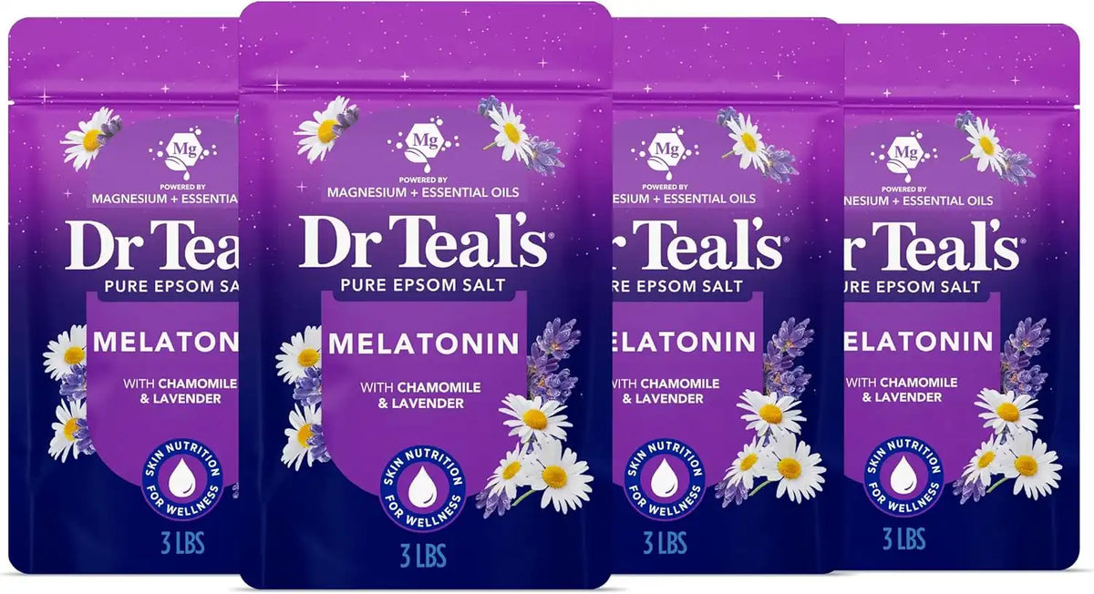 Dr Teal's Pure Epsom Salt, Melatonin Sleep Soak with Essential Oil Blend, 3 lb (Pack of 4)