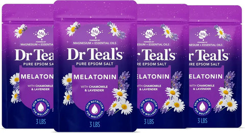 Dr Teal's Pure Epsom Salt, Melatonin Sleep Soak with Essential Oil Blend, 3 lb (Pack of 4)