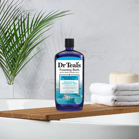Dr Teal's Foaming Bath with Pure Epsom Salt, Restorative Minerals with Magnesium, Potassium, Zinc & Essential Oils, 34 fl oz (Pack of 4)
