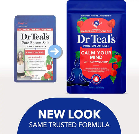 Dr Teal's Epsom Salt Magnesium Soak, Ashwagandha & Essential Oils, 3 lbs (Pack of 4)