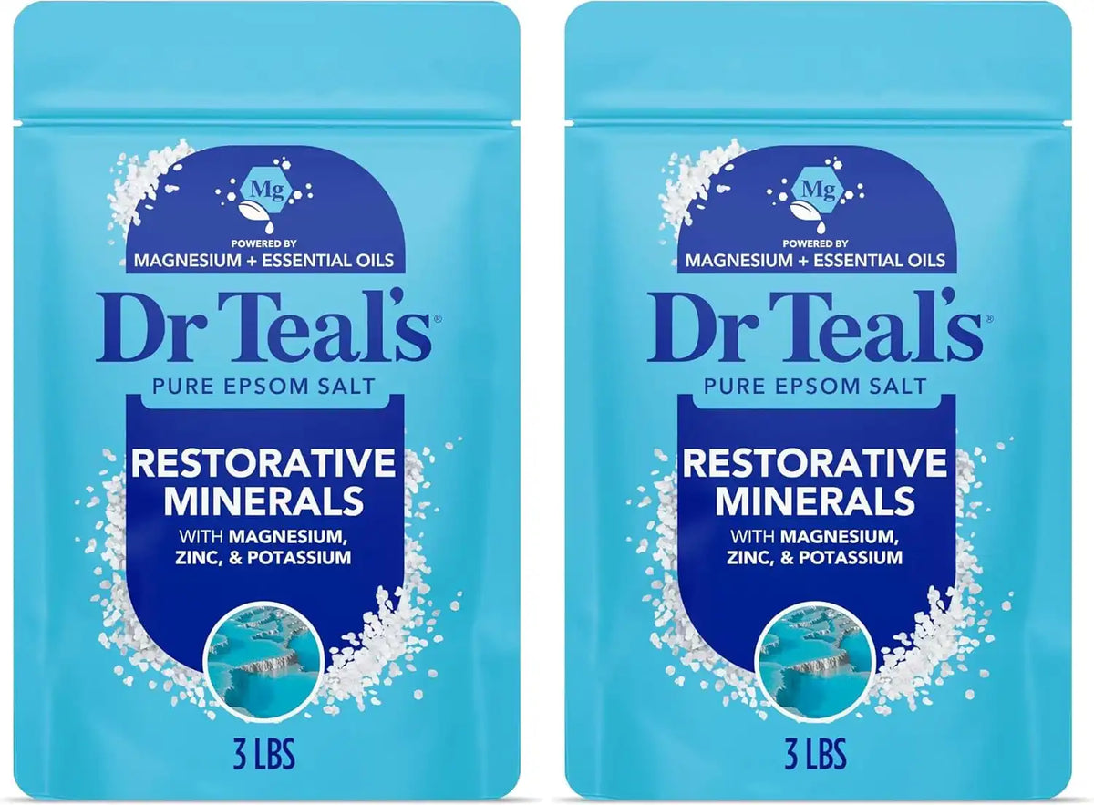 Dr Teal's Pure Epsom Salt,Restorative Minerals with Magnesium,Potassium & Zinc,3 lbs,(Pack of 2)