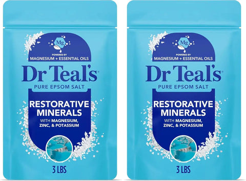 Dr Teal's Pure Epsom Salt,Restorative Minerals with Magnesium,Potassium & Zinc,3 lbs,(Pack of 2)