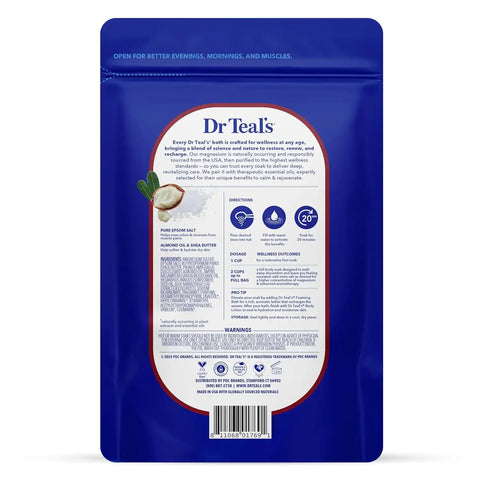 Dr Teal's Epsom Salt Magnesium Soak, Shea Butter & Almond, 3 lbs (Pack of 4)