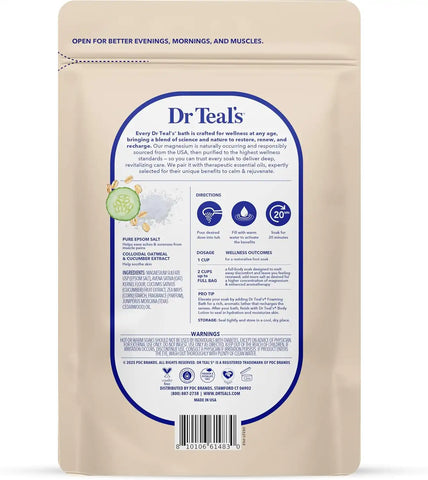 Dr Teal's Epsom Salt Magnesium Soak, Sensitive Skin with Colloidal Oatmeal & Cucumber, 3 lbs (Pack of 4)