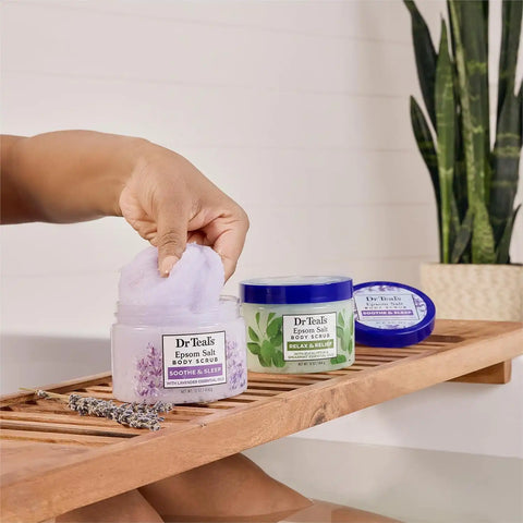 Dr Teal's Pure Epsom Salt Body Scrub, Soothe & Sleep with Lavender Essential Oils, 16 oz (Pack of 3)