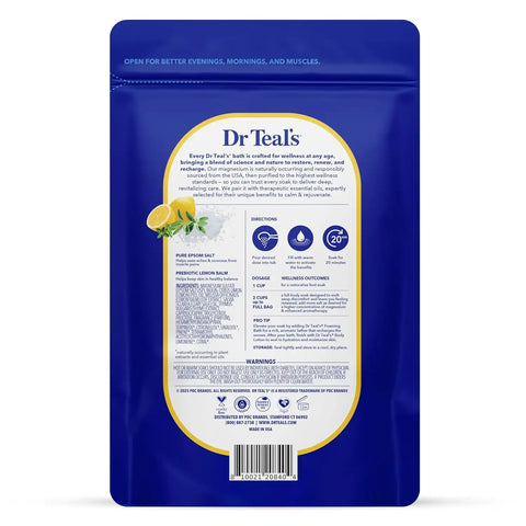 Dr Teal's Pure Epsom Magnesium Salt Soak, Prebiotic Lemon Balm & Essential Oil, 3 lbs (Pack of 4)