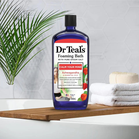 Dr Teal's Foaming Bath with Pure Epsom Salt, Ashwagandha, 34 fl oz (Pack of 4)