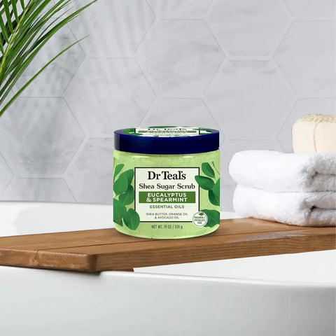 Dr Teal's Shea Sugar Scrub, Eucalyptus & Spearmint Essential Oils, 19 oz (Pack of 3)