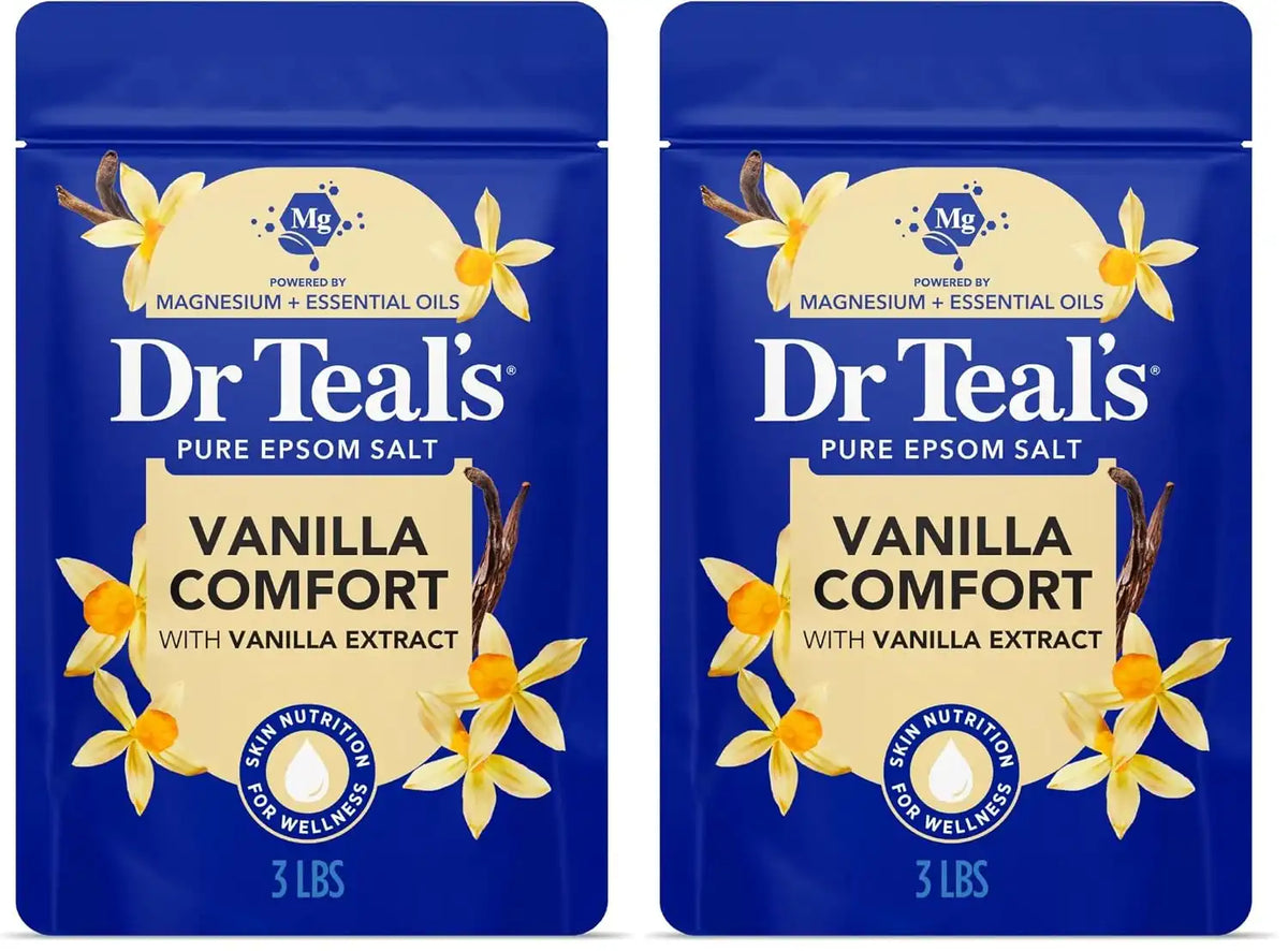 Dr Teal's Epsom Salt Magnesium Soak, Vanilla Comfort, 3 lbs (Pack of 2)