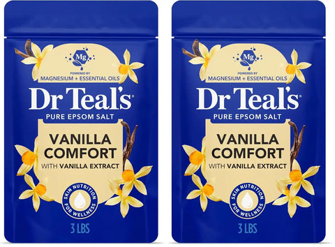Dr Teal's Epsom Salt Magnesium Soak, Vanilla Comfort, 3 lbs (Pack of 2)