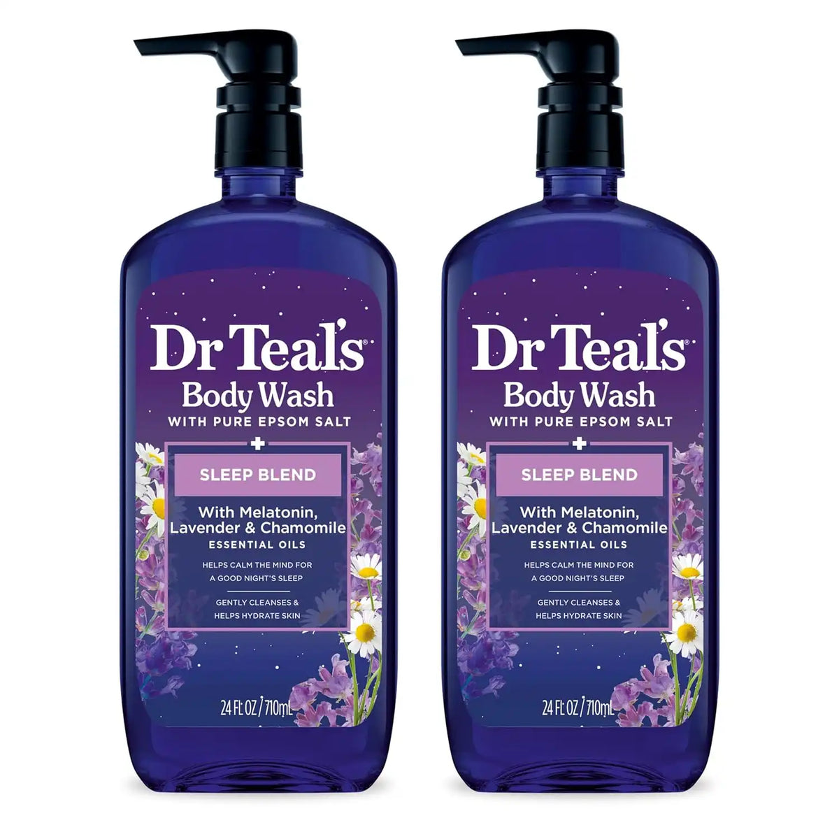 Dr Teal's Sleep Body Wash with Pure Epsom Salt, Melatonin, Lavender & Chamomile Essential Oil Blend, 24 fl oz (Pack of 2)