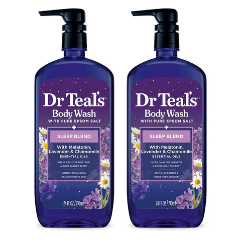 Dr Teal's Sleep Body Wash with Pure Epsom Salt, Melatonin, Lavender & Chamomile Essential Oil Blend, 24 fl oz (Pack of 2)