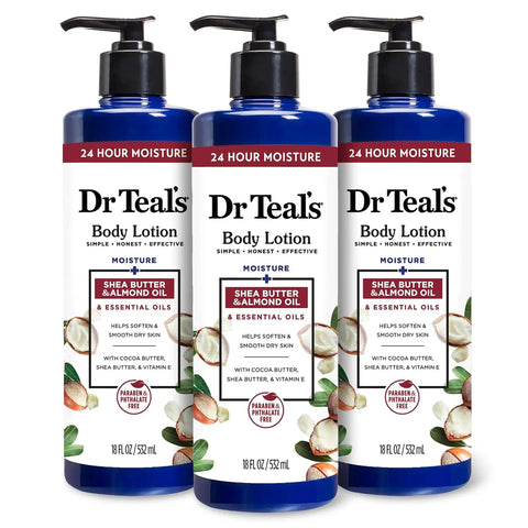 Dr Teal's Body Lotion, Shea Butter & Almond, 18 fl oz (Pack of 3)