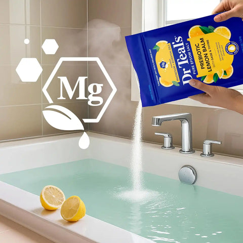 Dr Teal's Pure Epsom Magnesium Salt Soak, Prebiotic Lemon Balm & Essential Oil, 3 lbs (Pack of 4)