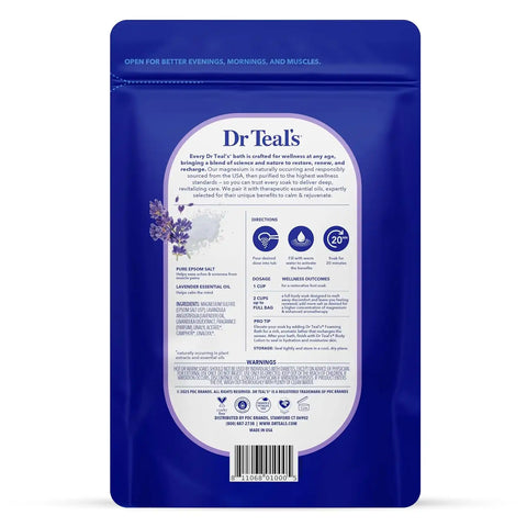 Dr Teal's Pure Epsom Magnesium Salt Soak, Soothe & Sleep with Lavender, 3 lb (Pack of 4)