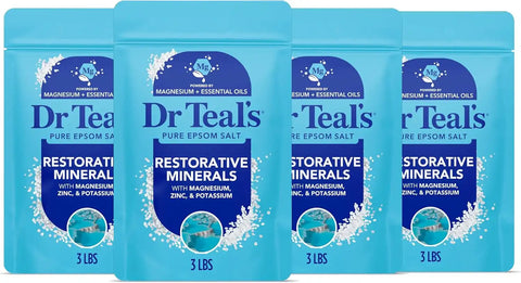 Dr Teal's Epsom Salt Restorative Minerals Soak with Magnesium, Potassium, Zinc & Eucalyptus Essential Oils, 3 lbs (Pack of 4)