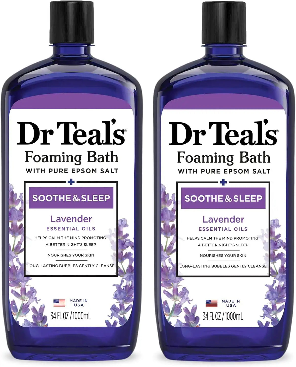 Dr Teal's Foaming Bath with Pure Epsom Salt, Soothe & Sleep with Lavender, 68 Fl Oz (Pack of 6)