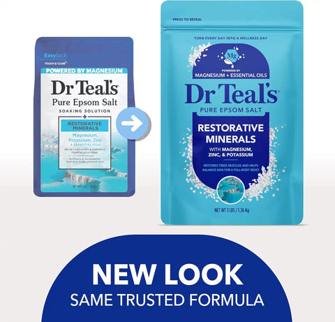 Dr Teal's Epsom Salt Restorative Minerals Soak with Magnesium, Potassium, Zinc & Eucalyptus Essential Oils, 3 lbs (Pack of 4)